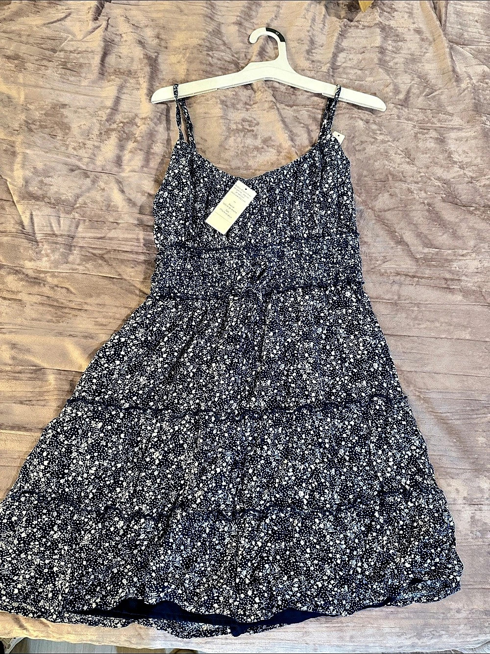 Hollister Smocked Waist Mini Dress Floral Blue & White Large